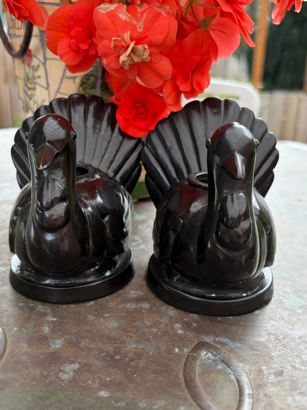 Pair Pottery Barn Black Bronze Turkey Taper Candle Holders Fall Thanksgiving